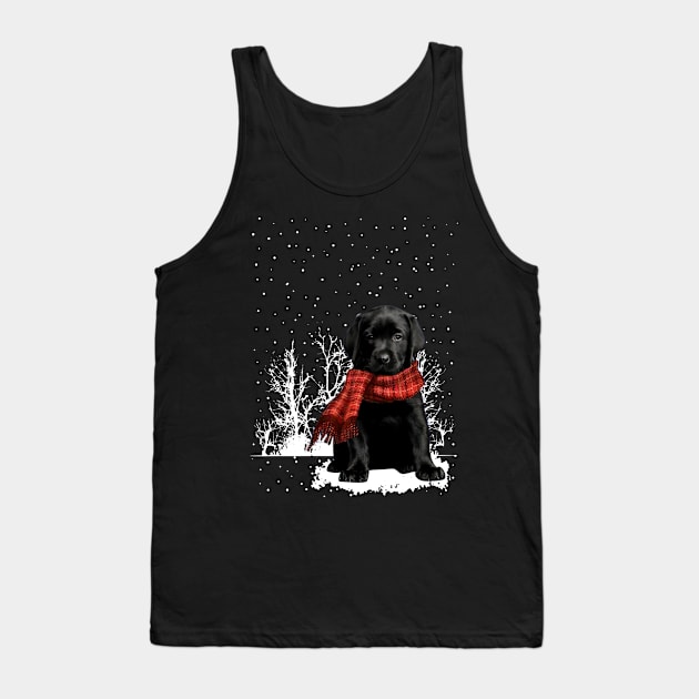 Christmas Labrador With Scarf In Winter Forest Tank Top by SuperMama1650